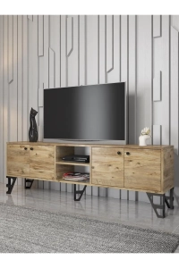 Sofia 180 Cm Metal Ayaklı Tv Ünitesi - Atlantik Çam / Siyah